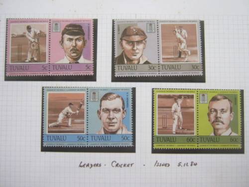 TUVALU - 1984 CRICKETERS - FULL SET IN SETENANT PAIRS - MNH