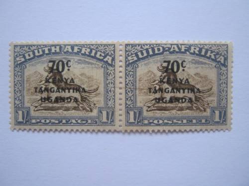 K.U.T. - 1941 STAMPS OF SA OPTD and SURCH - 70c ON 1/- BROWN and BLUE - HORIZONTAL PAIR - UNUSED