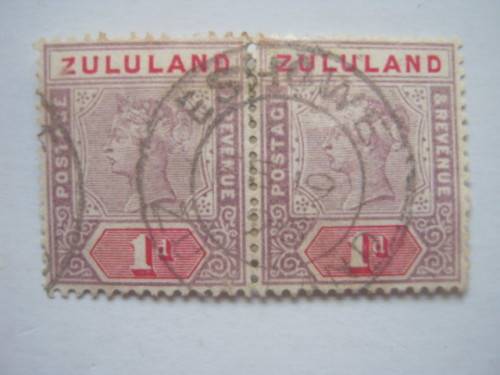ZULULAND - 1894-96 DEFIN ISSUE - 1d MAUVE and CARMINE - PAIR - USED WITH FAIR POSTMARK