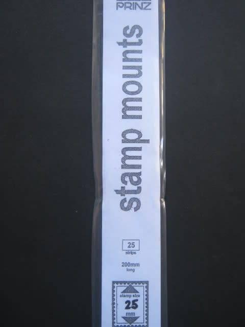 `PRINZ` STAMP MOUNTS - STAMP SIZE 25mm - 25 STRIPS - 200mm LONG