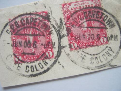COGH - 1900 - TWO 1d CARMINE ON PIECE WITH CLEAR CANCELLATION