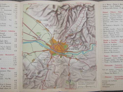 VINTAGE TOURIST MAP OF FLORENCE, ITALY - 1954