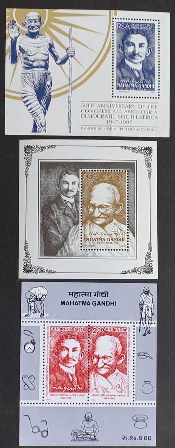 RSA/INDIA - 1995/1997 MAHATMA GANDHI - THREE MINIATURE SHEETS - MNH