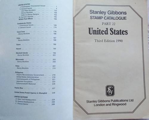 STANLEY GIBBONS STAMP CATALOGUE - UNITED STATES - 3rd EDITION PUBLISHED 1990