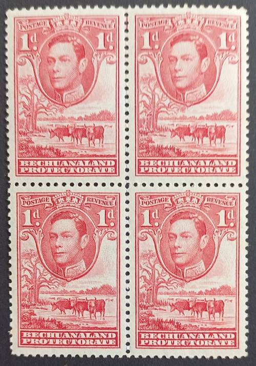 BECHUANALAND - 1938-52 DEFIN ISSUE KGVI - 1d SCARLET - BLOCK OF 4 - MNH