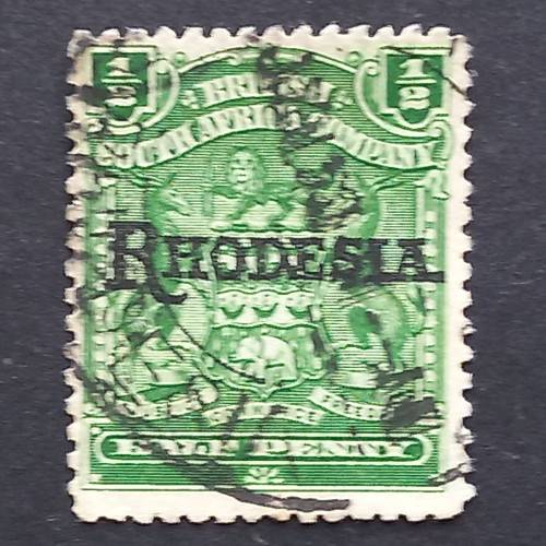 BSAC - 1909 Defin Issue optd `Rhodesia.` - 1/2d Green - Single - Fine Used