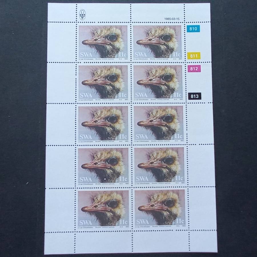 SWA - 1985 Ostriches - Full Set of Sheetlets of 10 - MNH