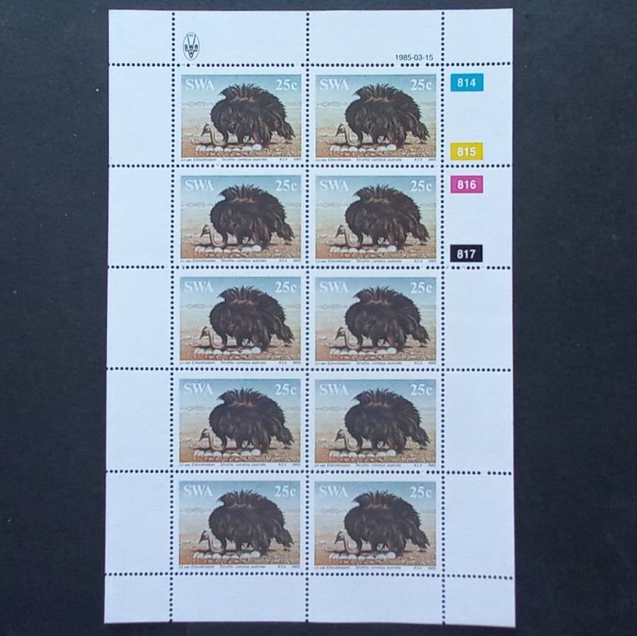 SWA - 1985 Ostriches - Full Set of Sheetlets of 10 - MNH