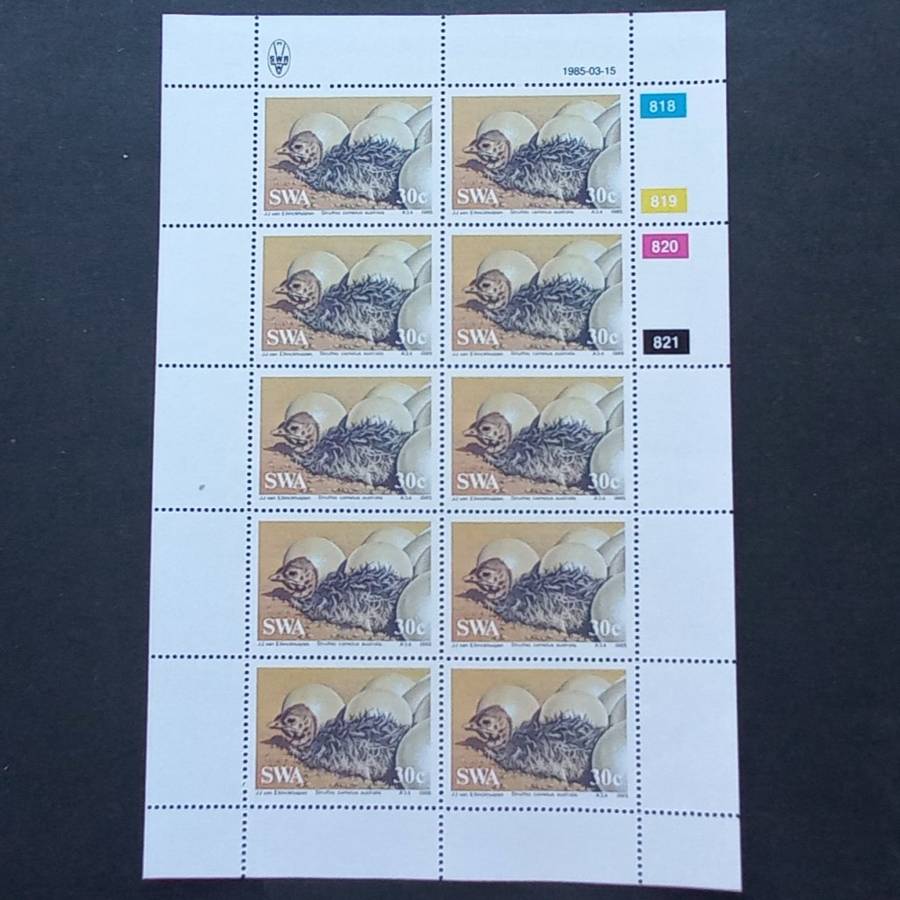 SWA - 1985 Ostriches - Full Set of Sheetlets of 10 - MNH