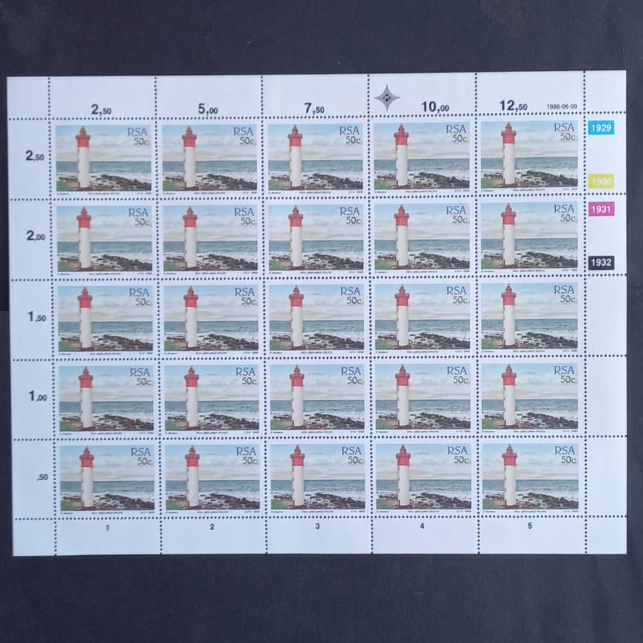 RSA - 1988 - Lighthouses - Full Set of Full Sheets of 25 - MNH