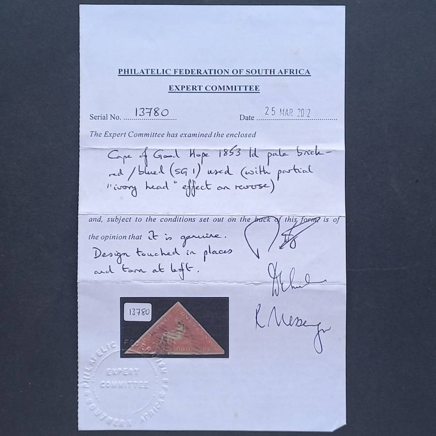 COGH - 1853 1d Pale Brick Red/Blued - Single - Used with COA