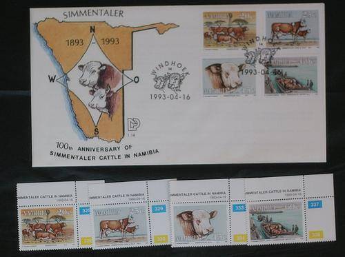 NAMIBIA - 1993 SIMMENTALER CATTLE - FDC + SET OF 4 MNH