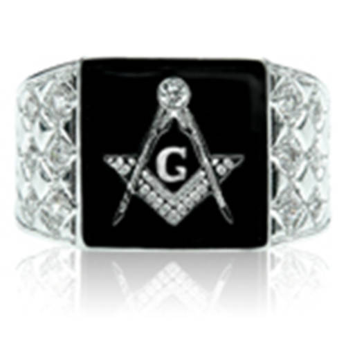 FREEMASON MASONIC UNISEX RING WITH CZ DIAM OF .25 CARATS & RHODIUM PLATED SIZE 8