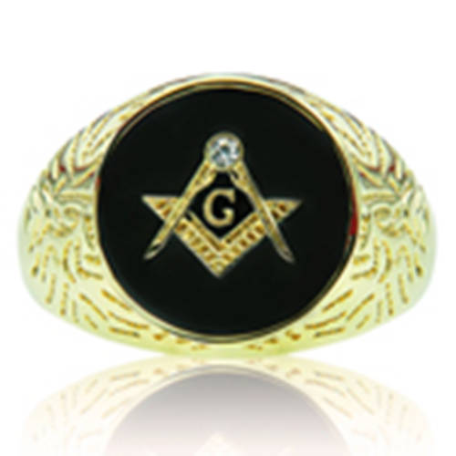 FREEMASON MASONIC AUSTRALIAN IMPORT RING WITH EP GOLD PLATED SIM DIAMONDS ON BLACK STONE SIZE 12