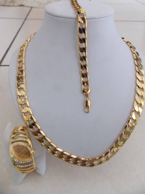 NEW ON BOB!! GOLD FUSION IMPORTED CHAIN 9mm X 600mm AND 9.25mm BRACELET AND HIGH QUALITY GOLD WATCH