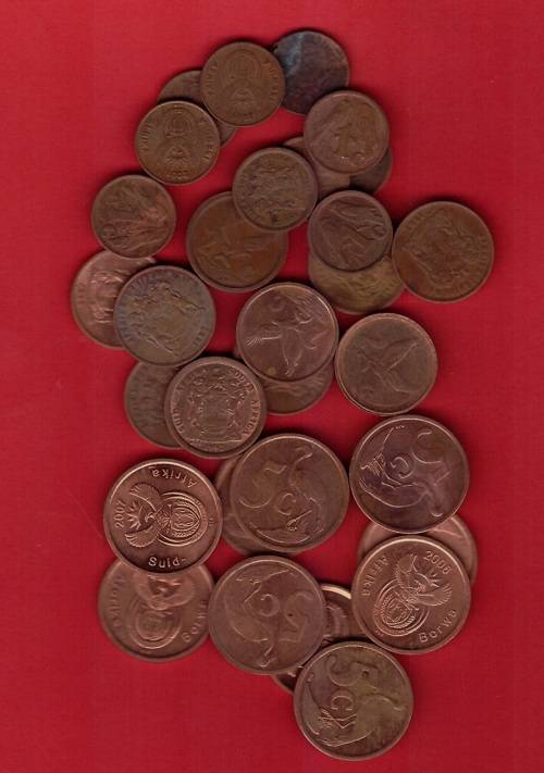 South Africa 10 x 1cents  10 x 2cents and 10 x 5cents (Bid per coin