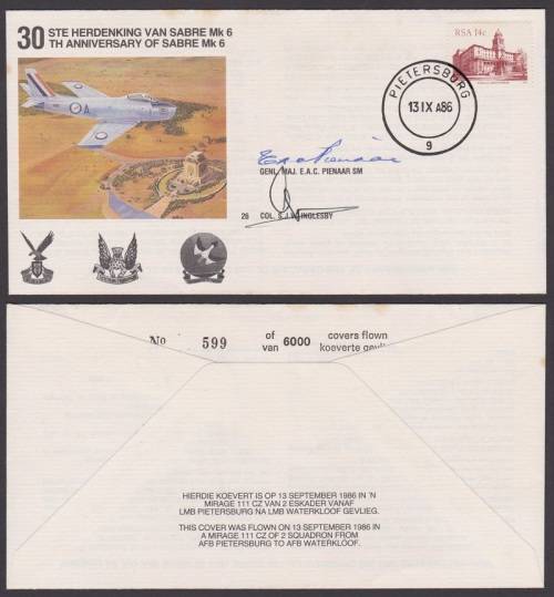 Signed Airmail fdc 30 th Anniversary of SABRE Mk 6