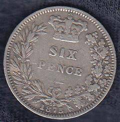 GB-QV 1875 COIN-NICE CONDITION-6d SILVER