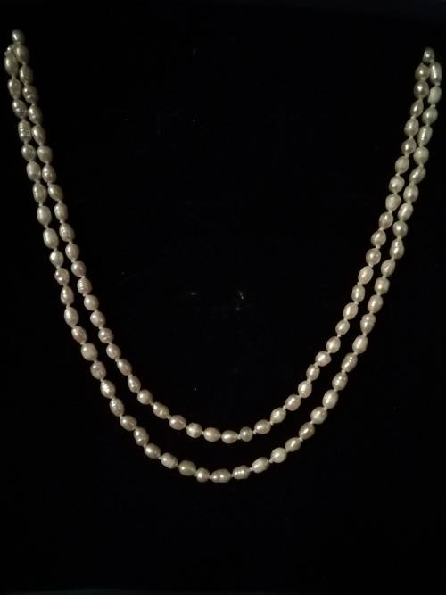 EXQUISITE!! VINTAGE DOUBLE STRAND REAL SEA PEARL NECKLACE 42&44CM