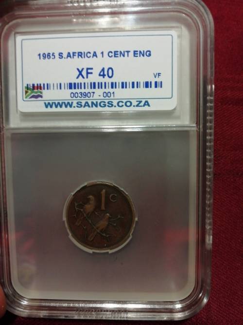 *** S. A. 1965 1c ENGLISH SANGS GRADED XF40 GREAT COIN ***
