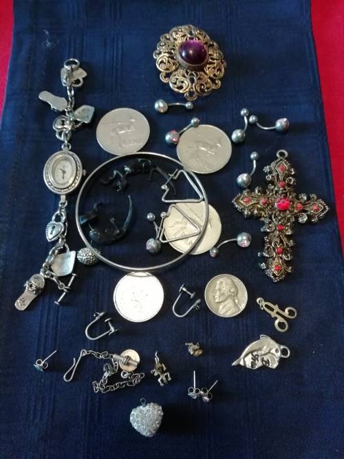 LARGE LOT COSTUME JEWELRY AND SOME COINS ALL WEARABLE