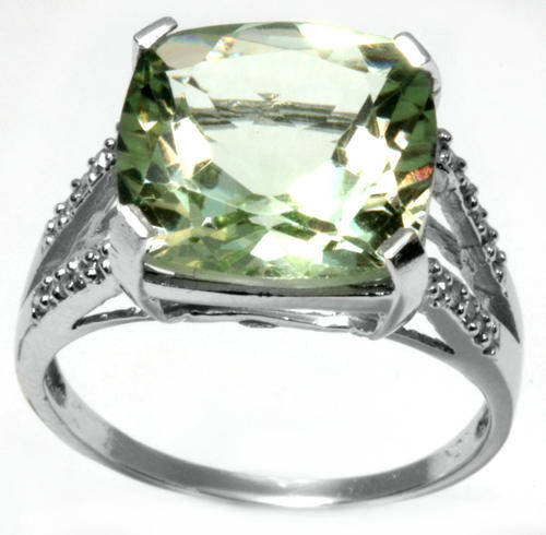 POSTAGE R60 LOCAL STOCK SOLID 9KT WHITE GOLD GENUINE GREEN AMETHYST AND DIAMOND RING
