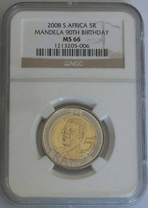 2 X 2008 NGC Graded MS66 Mandela 90th Birthday Coin BID PER COIN TO TAKE BOTH POSTAGE 45