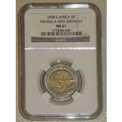MS61 NGC GRADED - MANDELA 90TH BIRTHDAY R5 COINS