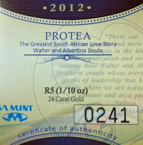2012 GR5 (1/10oz) Protea series: Walter and Albertina Sisulu