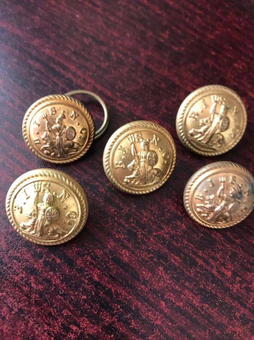 EARLY 1900'S BRITISH STEAM SHIP GILDED OFFICERS BUTTONS-DIAMETER 24MM-5 SOLD TOGETHER