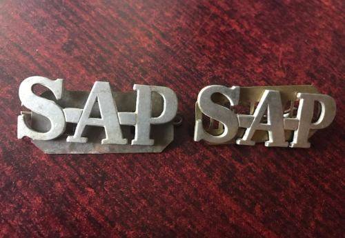 OLD POLICE WHITE METAL TITLES(LARGE)-WORN BY NATIVE POLICE CONSTABLES-LUGS COMPLETE