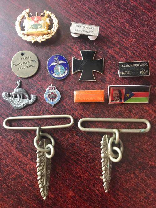 SELECTION OF BADGES & 2 BELT CLIPS-SOLD TOGETHER-12 ITEMS IN TOTAL