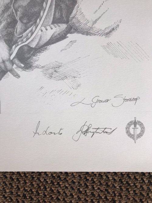 SA RECCE REGT. PENCIL SKETCH BY L. GREWER STEENKAMP AND SIGNED BY MAJ. F.W. LOOTSand COL. JAN BREYTE