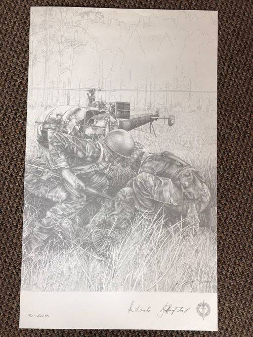 SA RECCE REGT. PENCIL SKETCH BY L. GREWER STEENKAMP AND SIGNED BY MAJ. F.W. LOOTSand COL. JAN BREYTE
