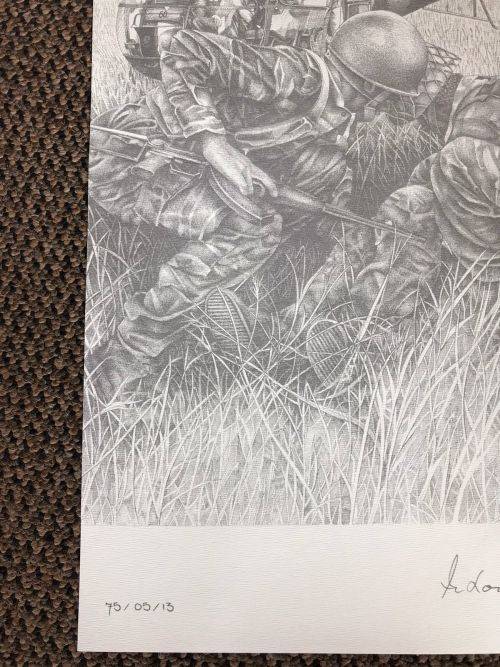 SA RECCE REGT. PENCIL SKETCH BY L. GREWER STEENKAMP AND SIGNED BY MAJ. F.W. LOOTSand COL. JAN BREYTE