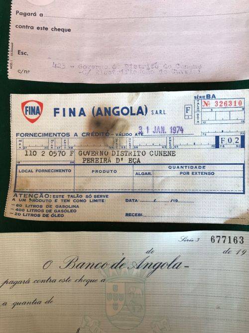 BORDER WAR PERIOD CHEQUE ISSUED IN ANGOLA