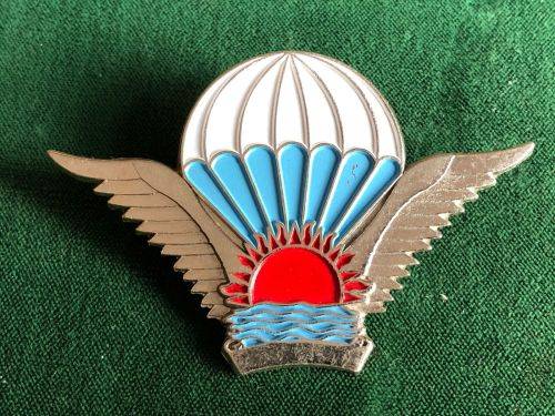 MALAWI STATIC LINE PARACHUTE WINGS BLUE AND WHITE ENAMEL CENTRE-CHROME WINGS- 2 PINS