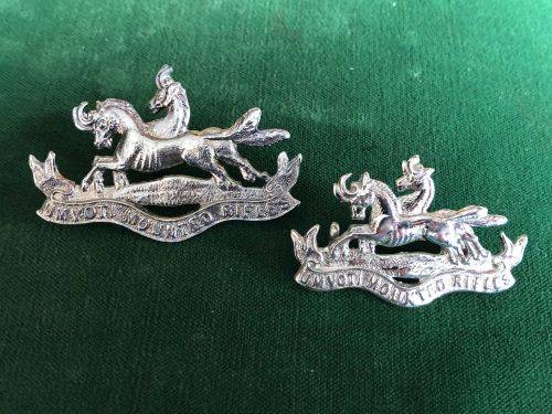 UMVOTI MOUNTED RIFLES CAP AND 0NE COLLAR IN CHROME-WORN FROM 1965-LUGS INTACT