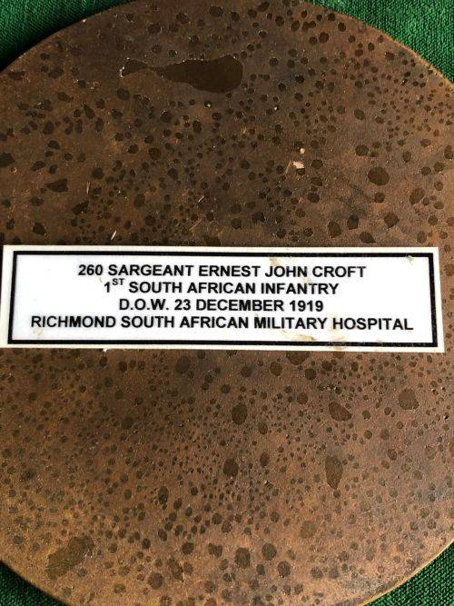 WW1 DEATH TO A SOUTH AFRICAN-ERNEST JOHN CROFT-260 SGHT.ERNEST JOHN CROFT 1ST SOUTH AFRICAN INFANTRY