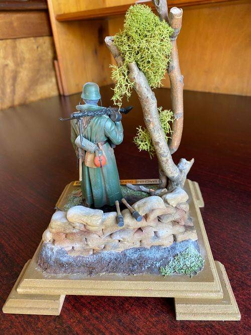 WW2 GERMAN MACHINE GUNNER-BELGIUM 1944-PLASTIC AND WOOD MODEL IN A PERSPECT COVER-MODEL MEASURES 15,