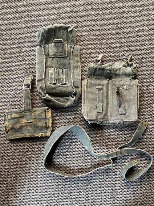 AUTHENTIC PAINTED ,BUSH WAR PERIOD RHODESIAN WEBBING AND RIFLE SLING-SOLD TOGETHER-4 ITEMS IN TOTAL-