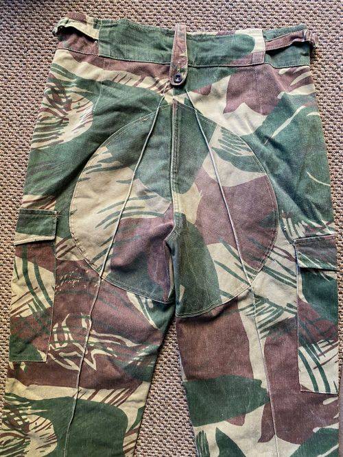 RHODESIAN CAMO TROUSERS-SIZE 34-PIPE LENGTH 73CM-THE ONE WITH POCKETS ON BOTH SIDES AND REINFORCED B