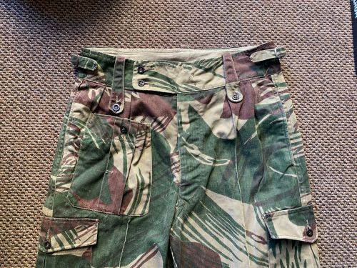 RHODESIAN CAMO TROUSERS-SIZE 34-PIPE LENGTH 73CM-THE ONE WITH POCKETS ON BOTH SIDES AND REINFORCED B