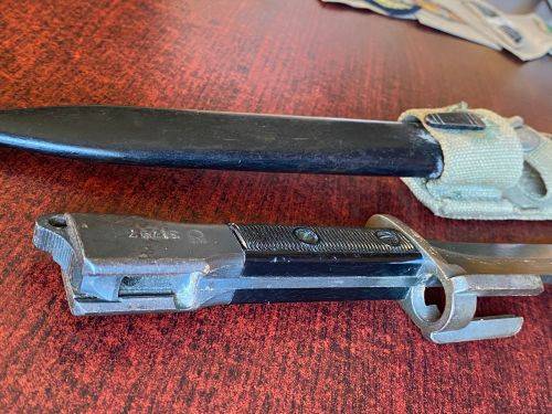 FN FAL BAYONET,METAL SCABBARD-VERY GOOD CONDITION WITH FROG