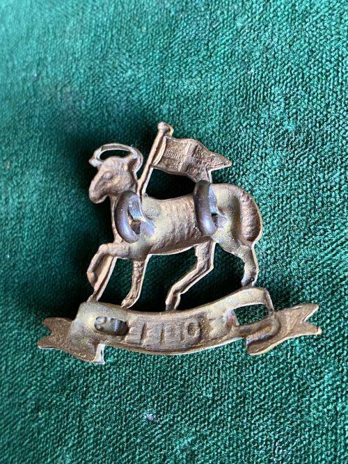 BRITISH QUEENS REGIMENT COLLAR BADGE-1890`S-1920- 2 LUGS