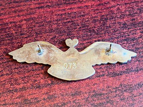 LESOTHO DEFENCE FORCE FREEFALL PARACHUTE WING-NUMBERED NO 73-GILDING METAL WINGS WITH RED ENAMEL CEN