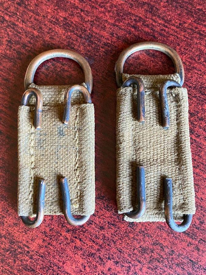 RHODESIAN WEBBING CLIPS-RINGS AND CLIPS ARE BRASS-THE ONE IS MAKER STAMPED