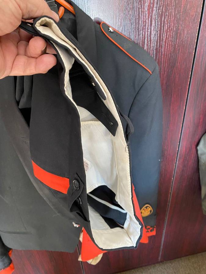 COMPLETE MESS DRESS UNIFORM,SHIRT,JACKET,UNDER JACKET AND TROUSERS-THE JACKET A SIZE LARGE-MEASURES