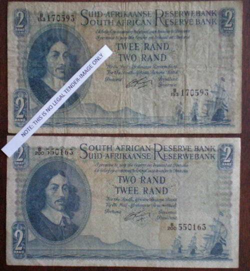 TWO RAND NOTES X2-G RISSIK-1ST &ONLY ISSUE PREFIX B153 & B200-1962