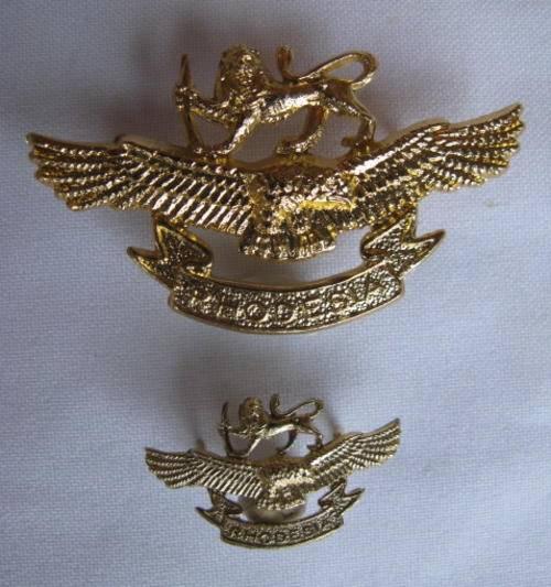 RHODESIA AIR FORCE ANODISED METAL CAP+COLLAR BADGE-LUGS INTACT